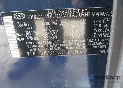 2022 Hyundai Santa Fe Sel from USA, damaged, VIN 5NMS3DAJ4NH380479